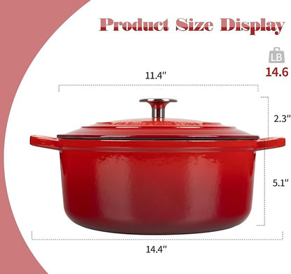EDGING CASTING Enameled Cast Iron Dutch Oven Pot with Lid, 7 Quart, Round Dutch Ovens, Bread Oven Dual Handles, for Bread Baking, Oven Safe up to 500°F, Red
