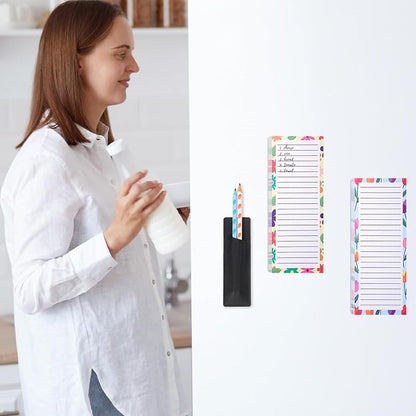 Thboxes 4 Pack Magnetic Note Pad for Fridge with Pen Holder, Totally 200 Sheets Grocery List Magnet Pad for Refrigerator Magnetic Shopping List Pad（Floral Design）
