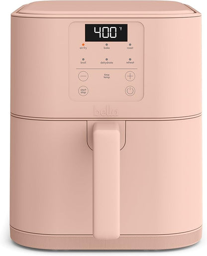 bella 6 Qt Slim Air Fryer, Fits-anywhere™ Kitchenware, EverGood™ Ceramic Nonstick Coating, Adjustable Temperature, 6 Preset Cooking Options, 60 Min Auto Shutoff w Audible Tone, 5lb Capacity, Blossom
