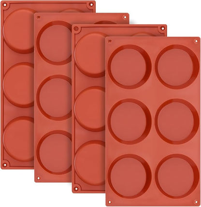 Ocmoiy 3 Inch Egg Mold for Breakfast Sandwiches Round Silicone Muffin Top/Egg Pan, Non-Stick Oven Baking Silicone Molds for Eggs Patty Bites, Tarts, English Muffins, Pack of 4