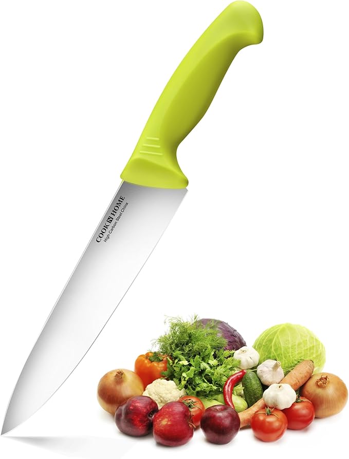 Cook N Home Professional 8 Inch Chef's Knife Multi-Purpose, Straight Edge High Carbon Stainless Steel Sharp Kitchen Knife, Ergonomic Handle, Green