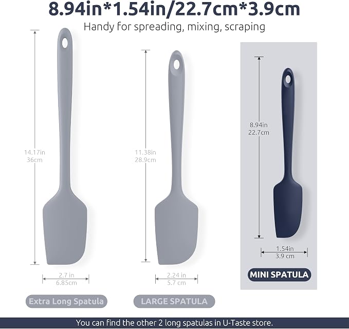 U-Taste Small Mini Silicone Spatula: 9×2inch 600ºF Heat-Resistant Food-Grade Jar Scraper for Kitchen Use, Non-Stick Seamless Flexible Baking Utensil for Mixing, Scraping Jam in Bowl (Midnight Blue)