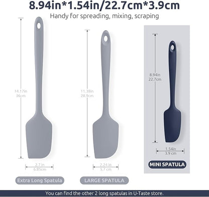 U-Taste Small Mini Silicone Spatula: 9×2inch 600ºF Heat-Resistant Food-Grade Jar Scraper for Kitchen Use, Non-Stick Seamless Flexible Baking Utensil for Mixing, Scraping Jam in Bowl (Midnight Blue)