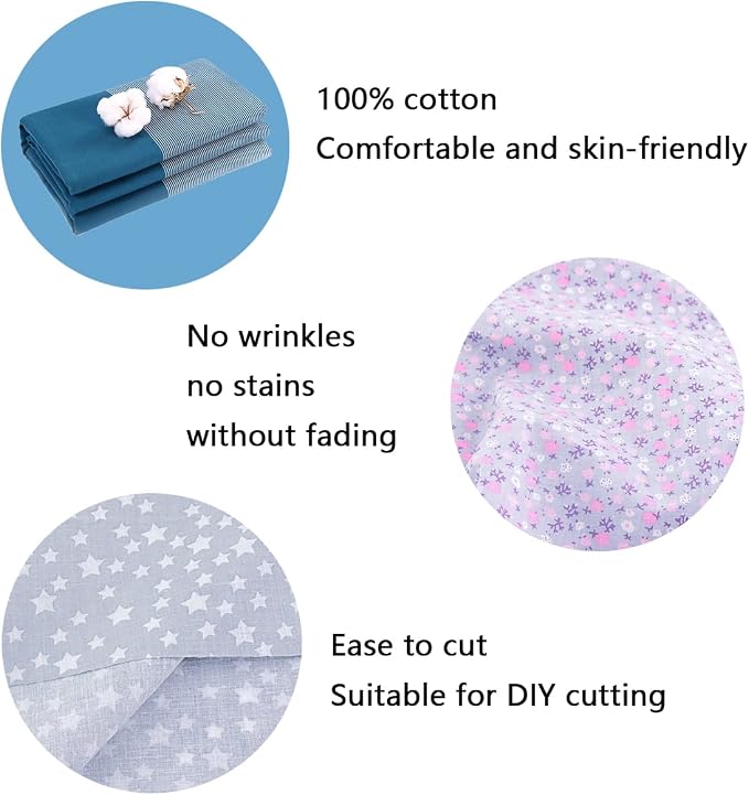 100% Cotton Fabric Bundle - 8 Pre-Cut Squares (20"x20"), Floral Quilting Fabric for DIY Patchwork, Gray