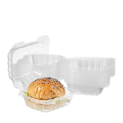 FULING 100 Count Clear Plastic Hinged Food Take Out To-Go Clamshell Containers, 6" W Disposable Takeout Tray for Dessert, Cakes, Cookies, Salads, Pasta, Sandwiches