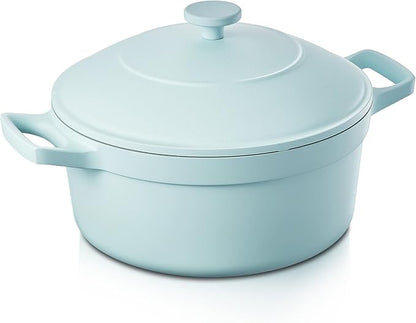BEZIA 5.7 Quart Nonstick Ceramic Stock Pot with Lid, Lightweight Die-Cast Aluminum Dutch Oven Style Cooking Pot for Soup, Family Stew & Braising, Oven Safe Casserole, Induction Ready, for 3-5 People