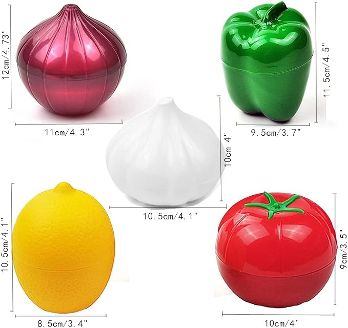 OUKEYI Fruit and Vegetable Storage Container Sets: Green Pepper, Onion, Tomato, Lemon, Garlic Keeper - Reusable, Transparent, BPA Free, Dishwasher Safe