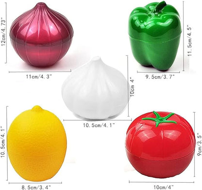 OUKEYI 2 Pieces Fruit and Vegetable Reusable Refrigerator Box Storage Bowls for，Green pepper/onion/Tomato/Lemon/garlic Shaped Containers with Lids ，Refrigerator Vegetable Crisper (onions)