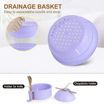 Ramen Bowl Set, Ramen Cooker 33 oz, Ramen Bowls with Chopsticks and Spoon, Microwave Pasta Cooker, Ramen Bowl Microwave Gift College Dorm Essentials for Girls Guys (Purple)