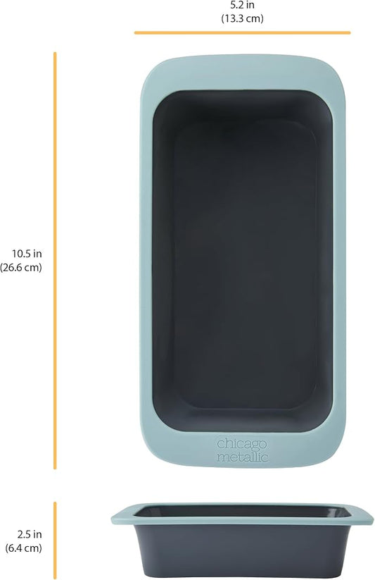 Chicago Metallic Silicone Loaf Pan, 9x5 Inch Nonstick Bread Pan for Baking, Wire-Reinforced Rim, Oven Safe to 428F, Flexible Bakeware for Bread, Meatloaf, and More, Blue