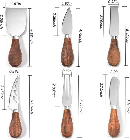 Exquisite 6-Piece Cheese Knives Set, Stainless Steel Cheese Knife Set Collection (Acacia Wood Handle)
