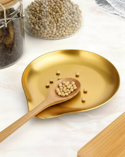 VanlonPro Stainless Steel Spoon Rest, Spatula Ladle Holder, Stainless Steel Utensil Spoon Rest Holder, Brushed Finish, Dishwasher Safe 5.9 x 5.1 Inch (Round Gold 1PC)