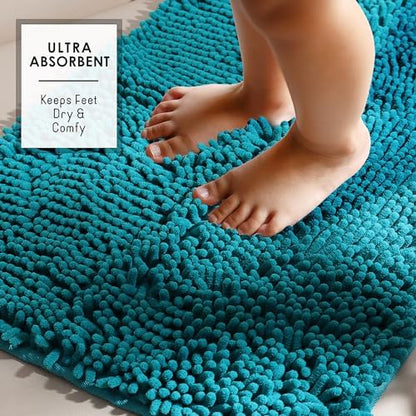 Hearth & Harbor Bathroom Rugs, Chenille Bath Mat - Machine Washable Bath Mats for Bathroom Non-Slip Backing Rubber, Quick Dry Bathroom Mat