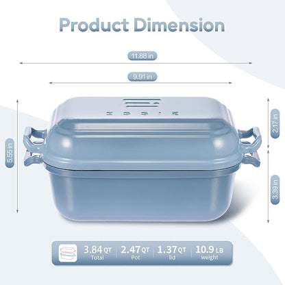 Dutch Oven for Sourdough Bread Baking, Enameled Cast Iron Dutch Oven Pot with Lid, 10×6 Bread Loaf Pans with Lid for Homemade Bread, Cake, Meatloaf, Oven & Induction Safe (Blue, 3.84 QT)