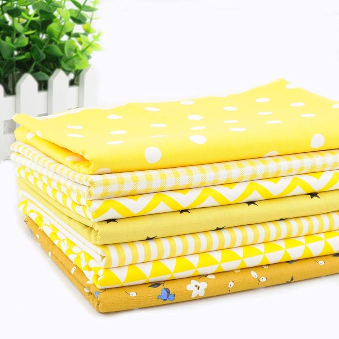 Fat Quarter Fabric Bundles Pre-Cut Quilting Cotton Twill Printed Assortments Craft Cloth Bundle Squares DIY for Sewing Crafting Rose Flavor(Yellow,18 by 20.5Inch)