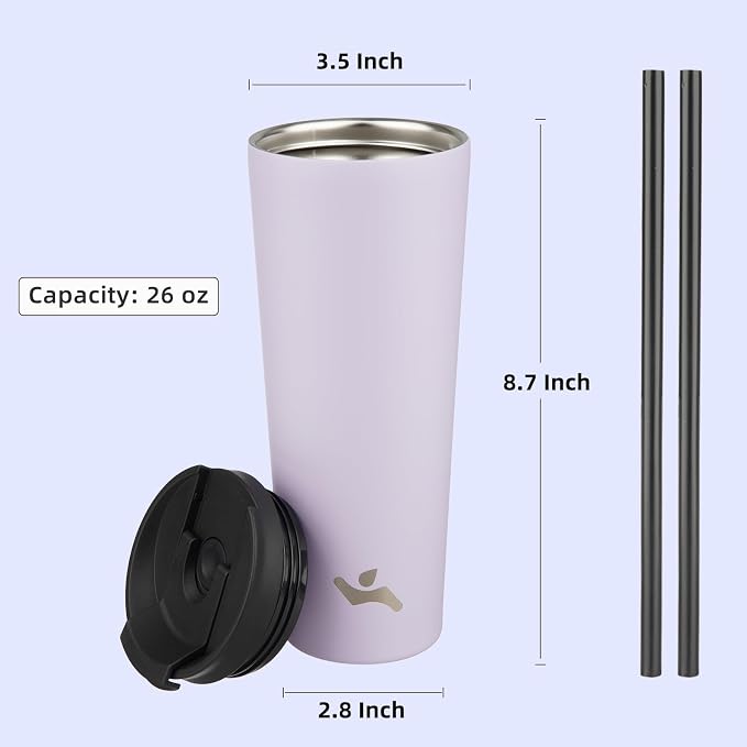 Konokyo 26 OZ Insulated Tumbler with Lid and 2 Straws Stainless Steel Water Bottle Vacuum Travel Mug Coffee Cup,Taro