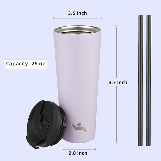 Konokyo 26 OZ Insulated Tumbler with Lid and 2 Straws Stainless Steel Water Bottle Vacuum Travel Mug Coffee Cup,Taro