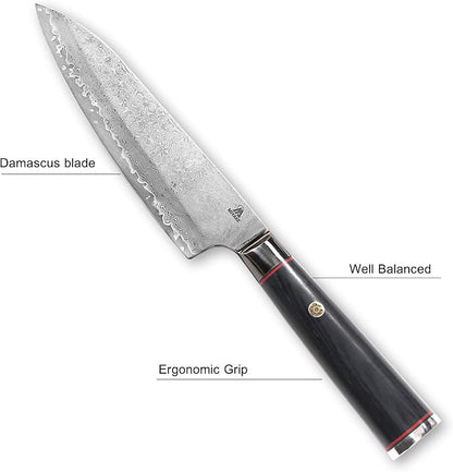 Miyake 7.5" Japanese Gyuto Chef Knife, 9Cr18MoV Stainless Steel Sharp Kitchen Knife with G10 & Pakkawood Handle, Damascus Finish, Gift Box Included