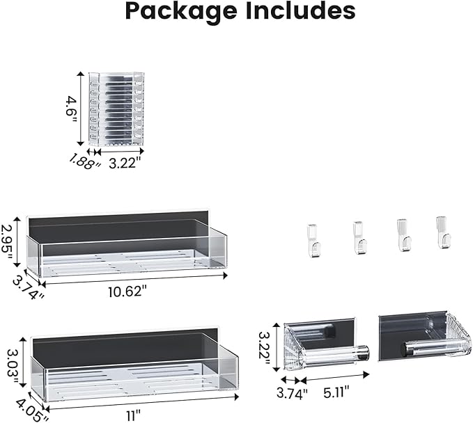Mystozer Magnetic Spice Rack for Refrigerator,4 Pack Magnetic Shelf,Fridge Magnet Organizer with Paper Towel Holder and Utensils Racks,Fridge Organizers and Storage Clear(4 Pack)