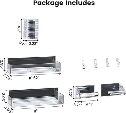 Mystozer Magnetic Spice Rack for Refrigerator,4 Pack Magnetic Shelf,Fridge Magnet Organizer with Paper Towel Holder and Utensils Racks,Fridge Organizers and Storage Clear(4 Pack)