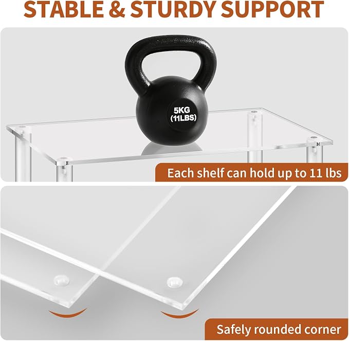 Acrylic Clear Dish Organizer for Cabinet, Set of 2 Spice Rack Organizer Stackable for Pantry and Small Spaces, Desk Countertop Shelf Organizer for Kitchen Bathroom Cupboard Storage
