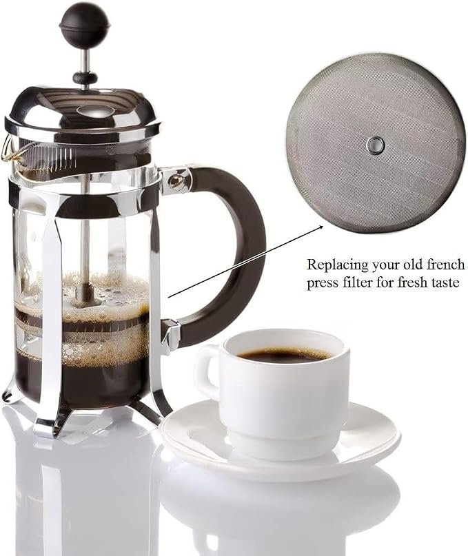Universal French Press Screen 4 Inch for 34oz/8 Cups/1000ml Coffee Press, 4 Pack Filter Replacement with Metal Center Ring