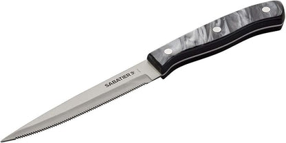Sabatier Triple Riveted Serrated Utility Knife, 5-Inch, High-Carbon Stainless Steel, Razor-Sharp Kitchen Knife to Cut Fruit, Vegetables and more, Black
