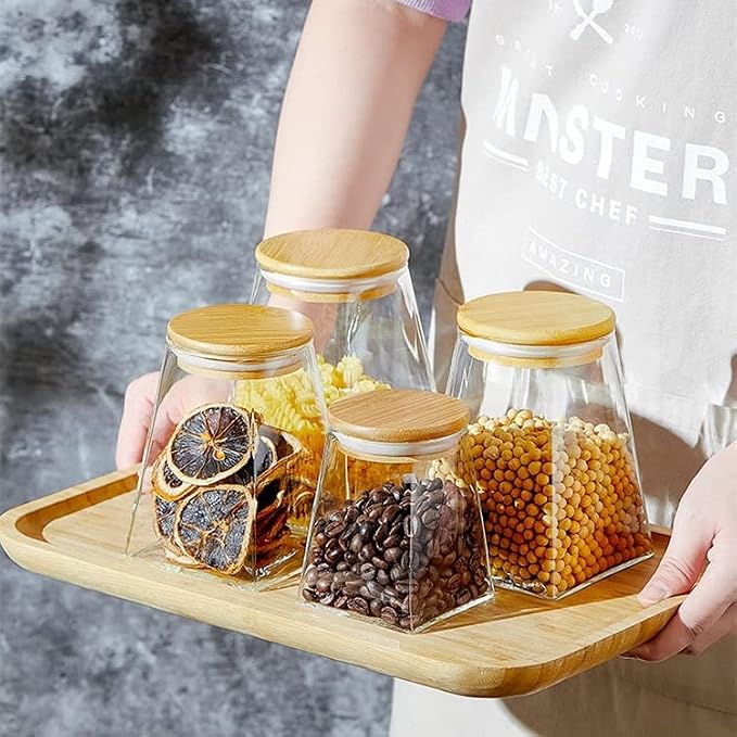 Glass Jars with Bamboo Lids, Candy Jar with Lid, Coffee jar for Counter, Cookie Jar with Airtight Lids, Clear Glass Jar for Candy, Tea, Coffee Bean, Sugar, Spices, Apothecary etc (19oz/550ml)