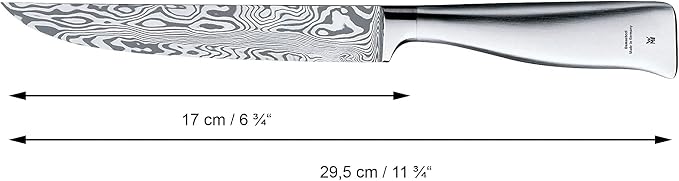 WMF Grand Gourmet Damask Knife, 29.5 cm, Damask Steel 120 Ply, Performance Cut, Wooden Cassette, Blade 17 cm