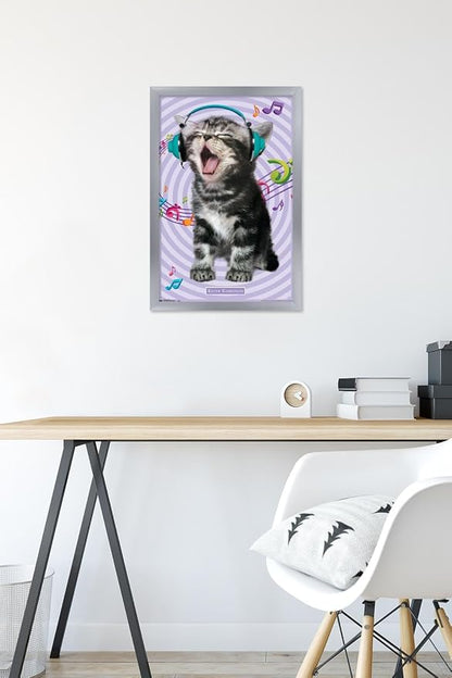 Trends International Keith Kimberlin - Kitten - Singing Wall Poster, 14.725" x 22.375", Silver Framed Version
