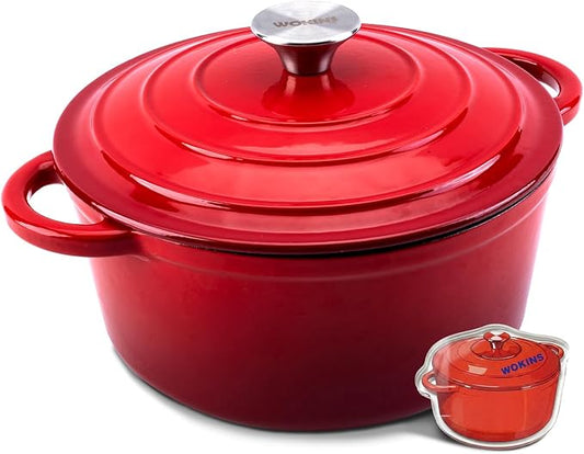 Enameled Cast Iron Dutch Oven - 5.5QT Pot with Lid,Oven Safe to 500°F,Heavy-Duty Cookware for Sourdough Bread Baking,Braising,Stews,Roasting Red