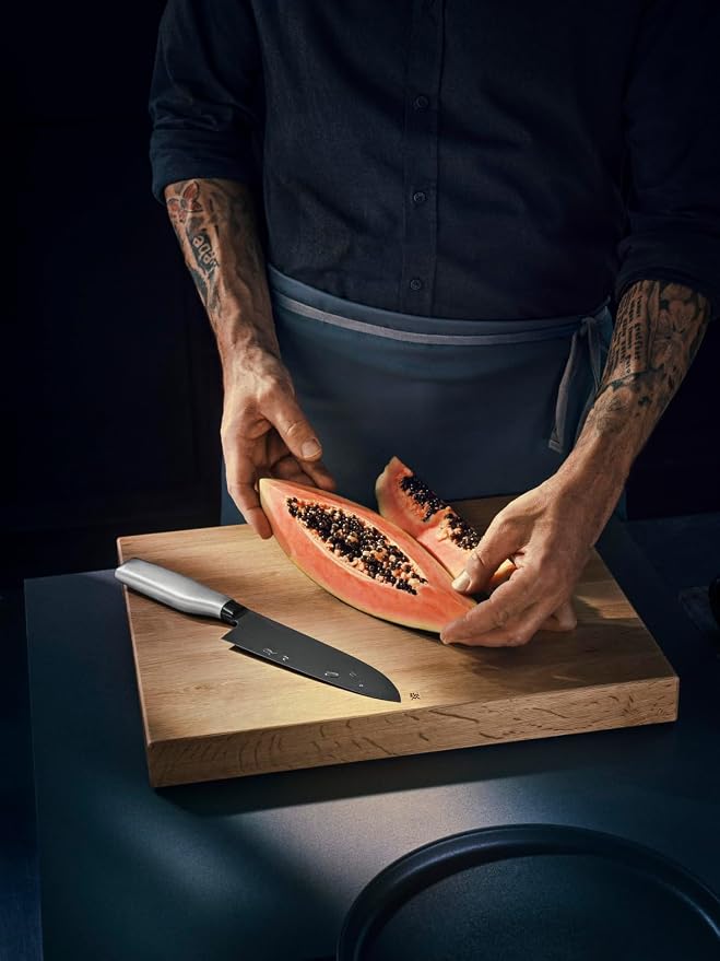 WMF Ultimate Black Santoku Knives 32 cm, Made in Germany, Kitchen Knife Durable Sharp, Diamond Cut, Blade 18.5 cm, Everlasting Sharpness, Safe Finger Protection, Ergonomic Handle