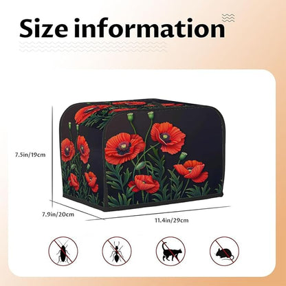 Toaster Cover 2 Slice Wide Slot Flower Floral PoppyBread Toaster Oven Dustproof Cover Small Appliance Kitchen Covers Dust and Fingerprint Protection for Women Gift 2 Slice