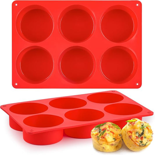Puyeipt 2 Pack Silicone Egg Bite Molds, Deep 3 Inch Non-Stick Round Silicone Baking Pans for Frittata, Breakfast Sandwiches, Muffins, Hamburger Buns, Cornbread