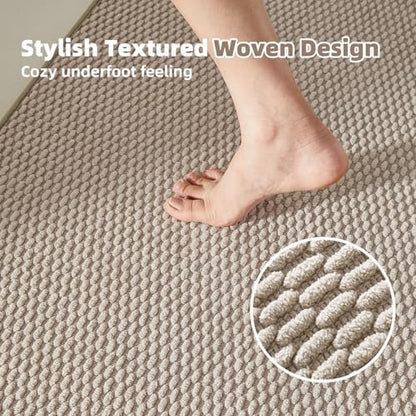 TYUU Bathroom Rugs Non Slip Washable, Super Absorbent Thin Bath Mat Small Quick Dry Low Pile Bathroom Rug, Beige 20"x30"