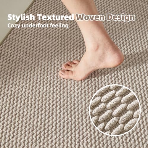 TYUU Bathroom Rugs Non Slip Washable, Super Absorbent Thin Bath Mat Small Quick Dry Low Pile Bathroom Rug, Beige 16"x24"
