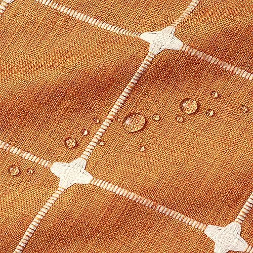 Boho Farmhouse Classic Plaid Linen Tassel Shower Curtain Orange,72x72