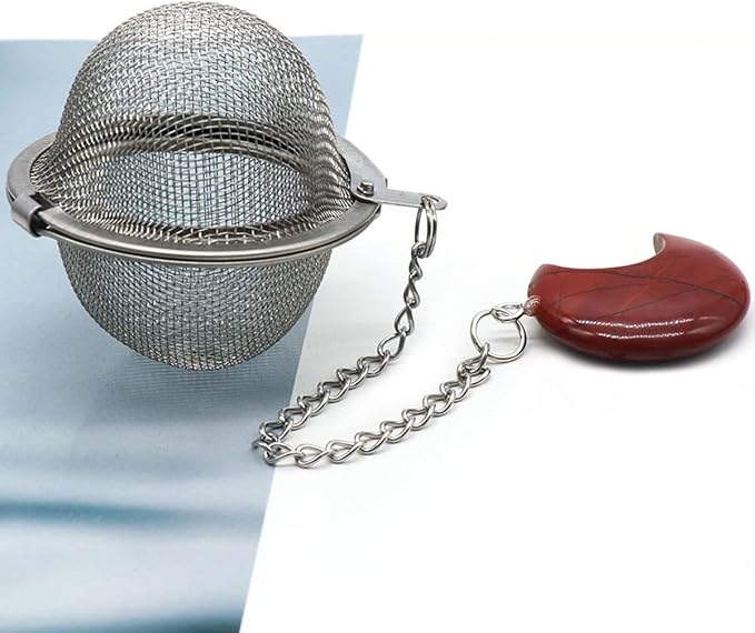 5 Pcs Tea Filter Stainless Steel with Moon Crystal Energy Stone Tea Strainers with Fine Mesh Extend Chain Hook Tea Ball Infuser for Loose Tea Leaves Spices Seasonings