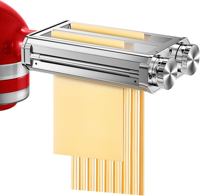 Pasta Maker Attachment for Kitchen Aid Stand Mixers, 304 Stainless Steel, Rust-Proof, 8 Thickness Settings, Easy to Clean, 3 in 1 Accessories for Homemade Spaghetti, Fettuccine, Lasagna