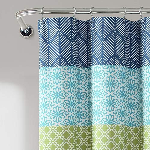 Lush Decor Bohemian Stripe Shower Curtain 72" W x 72" L Blue & Green - Bathroom Curtain - Striped Shower Curtain - Boho Decor - Fabric Shower Curtains