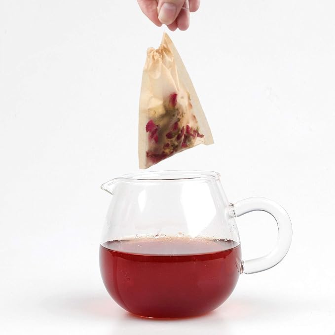 100Pcs Disposable Tea Bags for Loose Leaf Tea, 100% Natural Wood Pulp Paper Material, Empty Unbleached Filter Bags with Drawstring