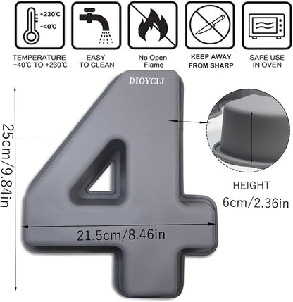 Dioycli Number Cake Molds for Baking 3D Silicone Cake Molds DIY Personalized Cake Pan for Birthday Wedding and Anniversary Number 4 Cake Pan of 10 Inch