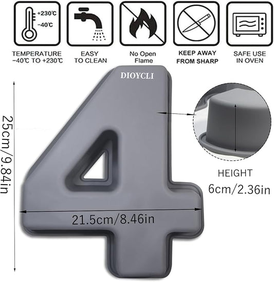 Dioycli Number Cake Molds for Baking 3D Silicone Cake Molds DIY Personalized Cake Pan for Birthday Wedding and Anniversary Number 4 Cake Pan of 10 Inch