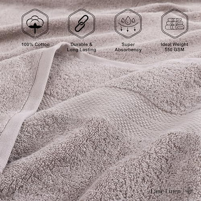 LANE LINEN Towel Set 4 Piece Soft Absorbent Quick Dry - Platinum