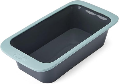 Chicago Metallic Silicone Loaf Pan, 9x5 Inch Nonstick Bread Pan for Baking, Wire-Reinforced Rim, Oven Safe to 428F, Flexible Bakeware for Bread, Meatloaf, and More, Blue