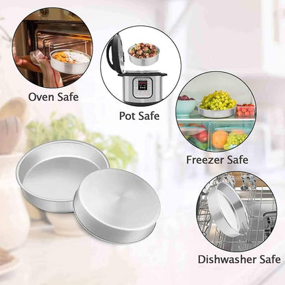 TeamFar 8 Inch Cake Pan, 4 Pieces Stainless Steel Round Tier Baking Cake Pans Set for Baking Steaming, Fit in Oven Pressure Cooker Pot, Healthy & Sturdy, Mirror Finish & Dishwasher Safe