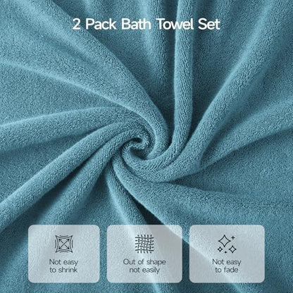 ecolook 2 Pack 100% Cotton Bath Towels, 28 x 55 Inches, Soft