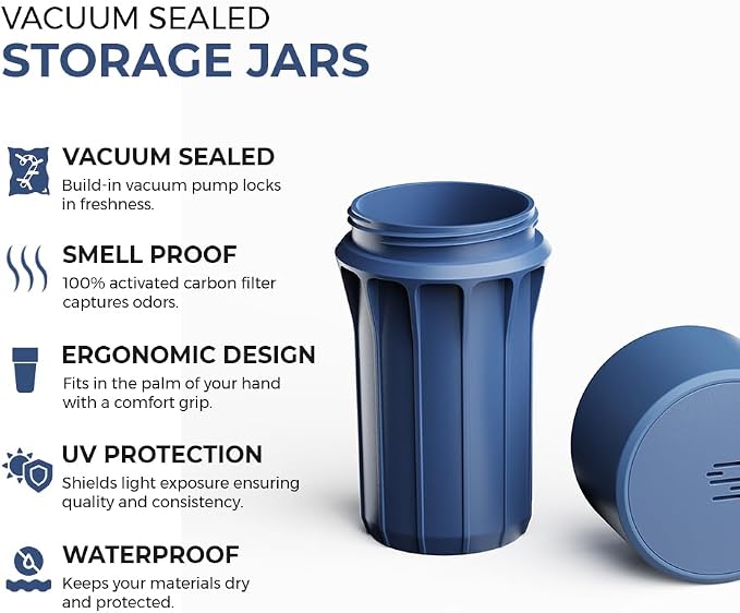 Staze Air Tight Smell Proof Container (148ml) – Vacuum Seal Jar - Waterproof Food Storage Canister, Portable Small Smell Proof Jar for Coffee, Herb, Spice & Gummies - (MIDNIGHT TRIO)