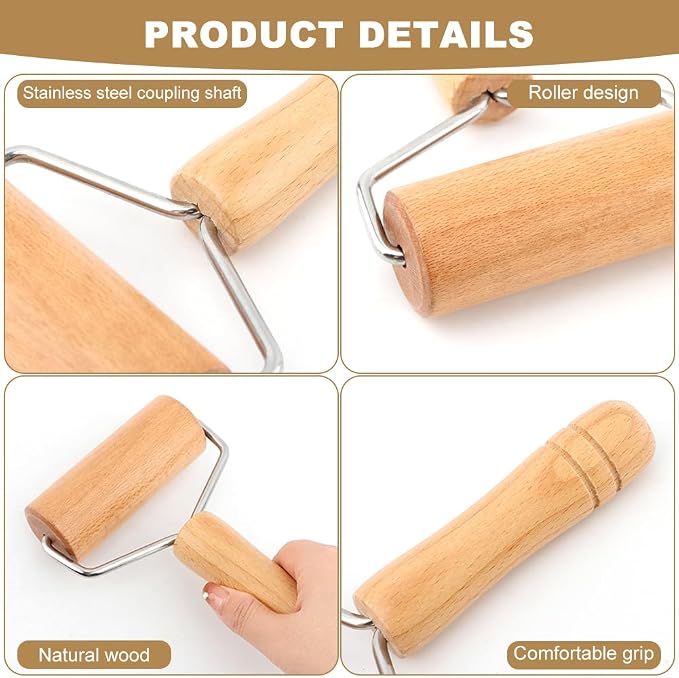 Small Wooden Rolling Pin with Handle, Non-Stick Small Dough Roller, Kitchen Baking Tool for Pizza, Pastry, Cookie & Dumpling Making