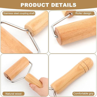 Small Wooden Rolling Pin with Handle, Non-Stick Small Dough Roller, Kitchen Baking Tool for Pizza, Pastry, Cookie & Dumpling Making